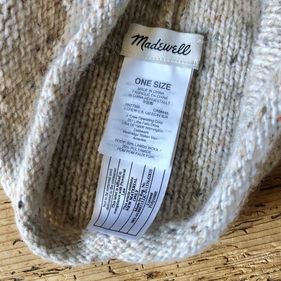 NWOT Madewell Faux-Fur Lambswool Pom-Pom Oatmeal Speckled Beanie Toboggan Touque - Picture 4 of 5